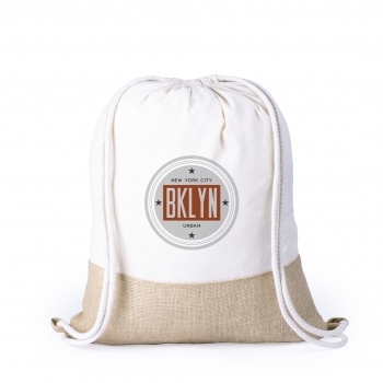 Mochila de cuerdas de yute con algodón 120 g/m², cuerdas trenzadas gruesas y esquinas reforzadas