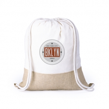 Mochila de cuerdas de yute con algodón 120 g/m², cuerdas trenzadas gruesas y esquinas reforzadas