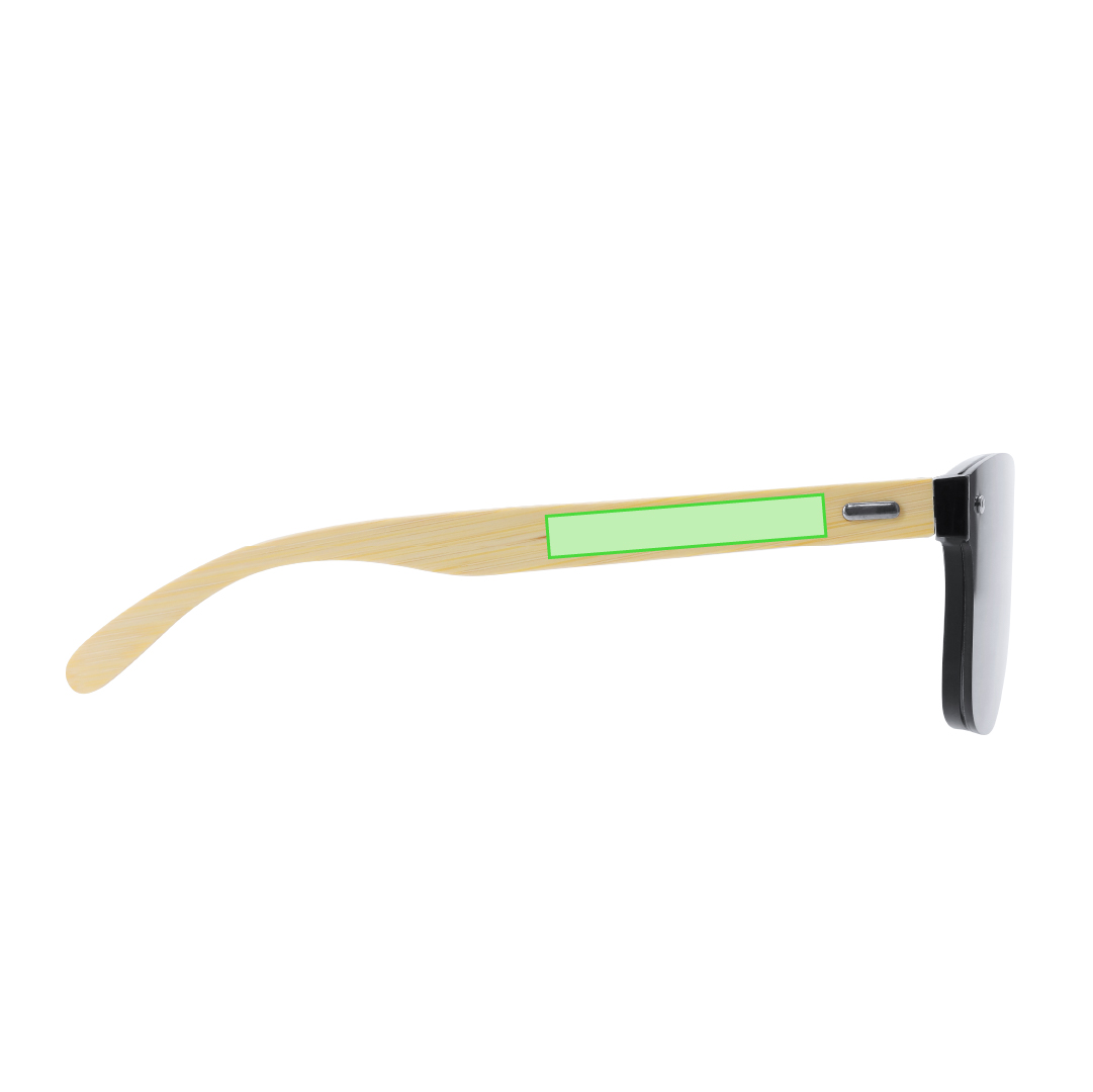 Gafas de sol de línea nature UV400 con montura de PC negro y patillas de bambú natural — lentes efecto espejo en estuche eco