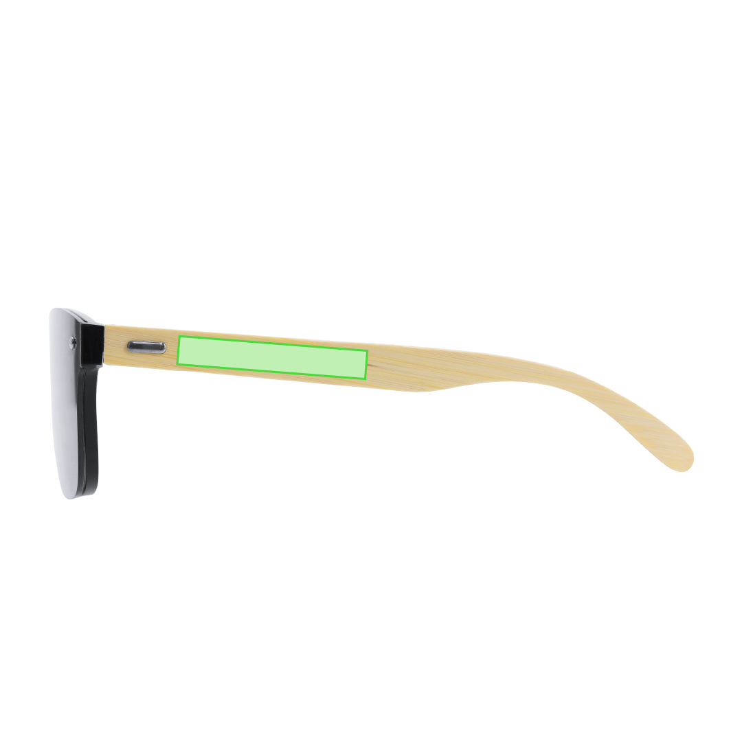 Gafas de sol de línea nature UV400 con montura de PC negro y patillas de bambú natural — lentes efecto espejo en estuche eco