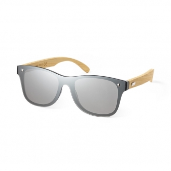 Gafas de sol de línea nature UV400 con montura de PC negro y patillas de bambú natural — lentes efecto espejo en estuche eco