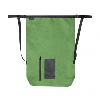 Mochila impermeable de RPET 300D 25L con ventana táctil PVC, mosquetón y bolsa reciclada