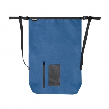 Mochila impermeable de RPET 300D 25L con ventana táctil PVC, mosquetón y bolsa reciclada