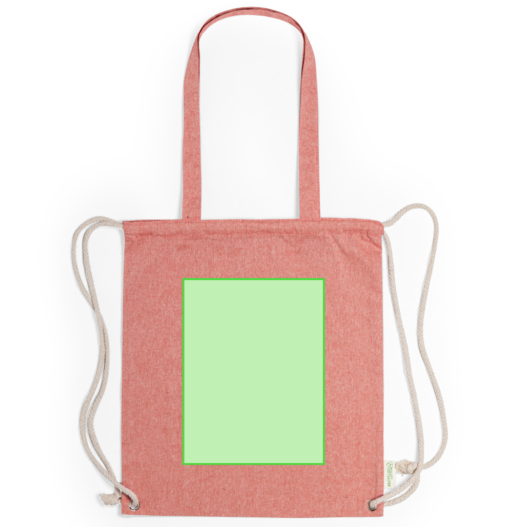 Bolsa mochila de cuerdas de algodón reciclado 140 g/m² con asas de 70 cm y argollas metálicas