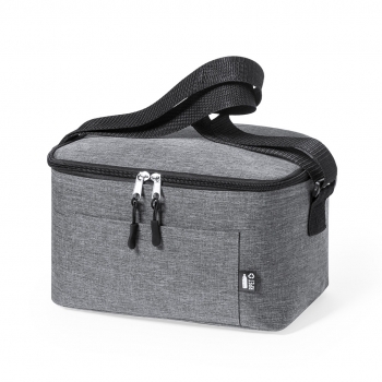 Nevera RPET 600D efecto melange con interior de aluminio, bolsillo exterior y bandolera — línea nature