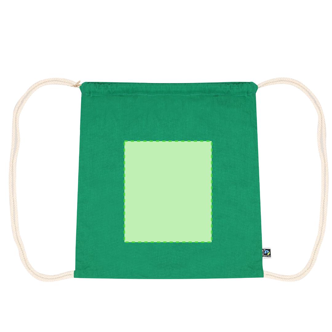 Mochila de cuerdas de algodón 140 g/m² Fairtrade certificada con hangtag en cartón reciclado