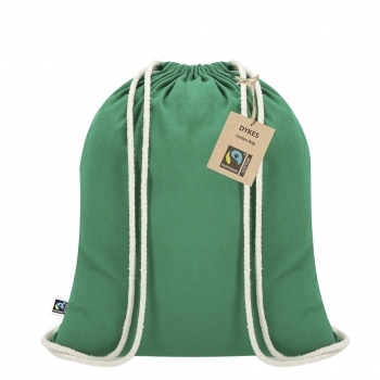 Mochila de cuerdas de algodón 140 g/m² Fairtrade certificada con hangtag en cartón reciclado