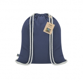 Mochila de cuerdas de algodón 140 g/m² Fairtrade certificada con hangtag en cartón reciclado