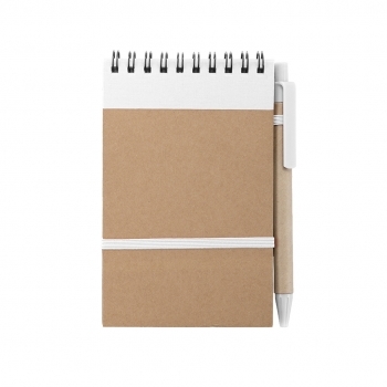 Libreta clásica de cartón reciclado rígida con 70 hojas y bolígrafo