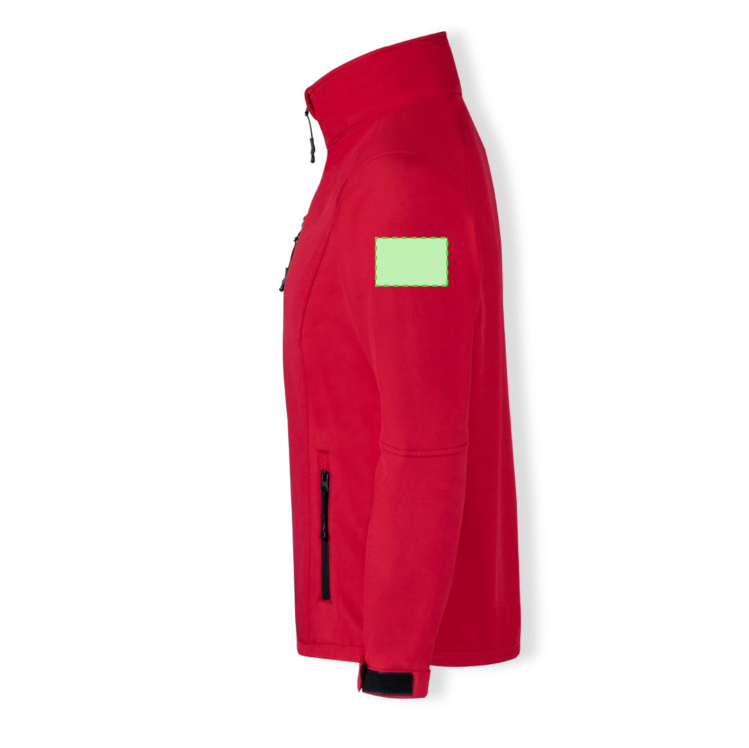 Chaqueta Molter adulto soft shell 2 capas — exterior soft shell 92% poliéster/8% elastano + interior micropolar 300 g/m², cuello elevado, bolsillo pecho