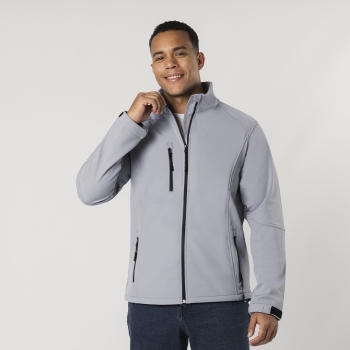 Chaqueta Molter adulto soft shell 2 capas — exterior soft shell 92% poliéster/8% elastano + interior micropolar 300 g/m², cuello elevado, bolsillo pecho