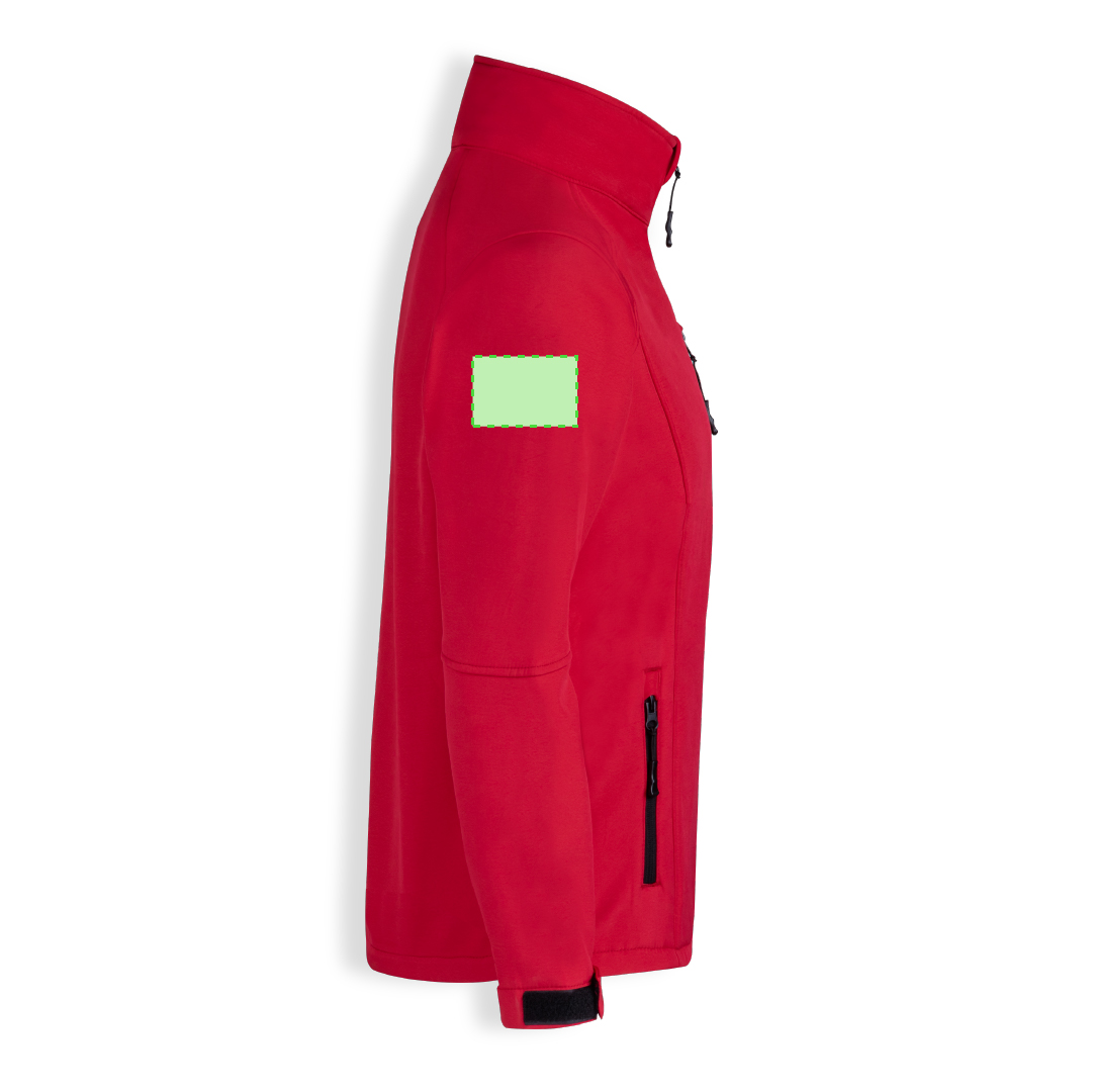 Chaqueta Molter adulto soft shell 2 capas — exterior soft shell 92% poliéster/8% elastano + interior micropolar 300 g/m², cuello elevado, bolsillo pecho
