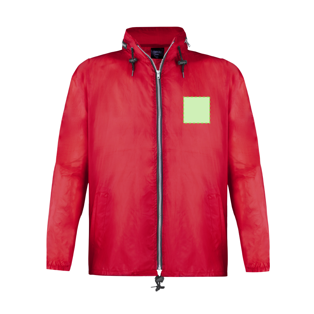 Impermeable Garu adulto — poliéster 190T con capucha integrada guardable en compartimento de cuello, cordón en cintura, variada gama de colores