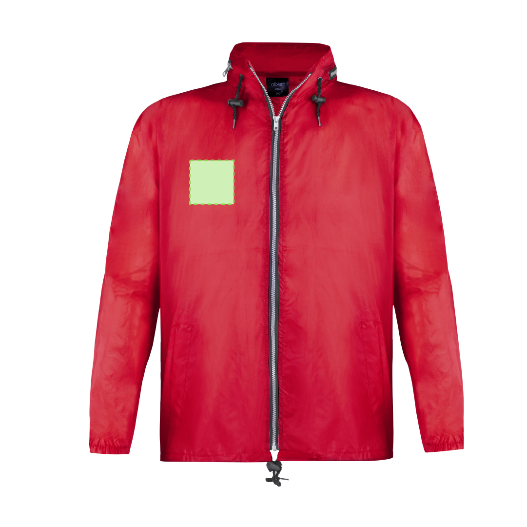 Impermeable Garu adulto — poliéster 190T con capucha integrada guardable en compartimento de cuello, cordón en cintura, variada gama de colores
