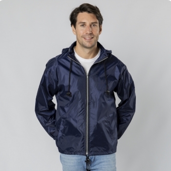 Impermeable Garu adulto — poliéster 190T con capucha integrada guardable en compartimento de cuello, cordón en cintura, variada gama de colores