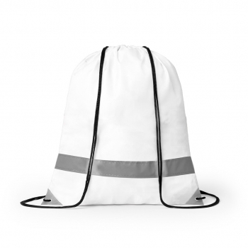 Mochila de cuerdas reflectante de poliéster 190T con tira frontal y esquinas reflectantes