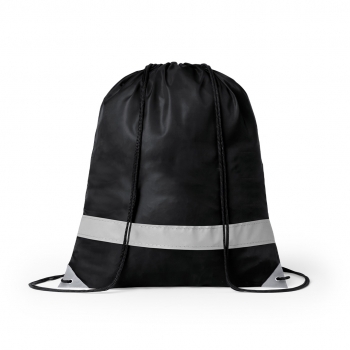 Mochila de cuerdas reflectante de poliéster 190T con tira frontal y esquinas reflectantes