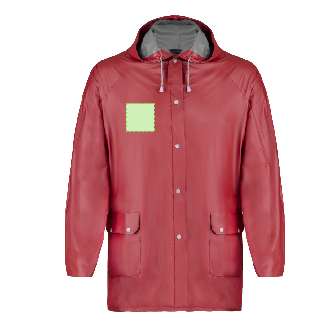 Impermeable de PVC termosellado con capucha, cordones de ajuste, cierres de corchete y bolsillos — en tallas M-L y XL-XXL