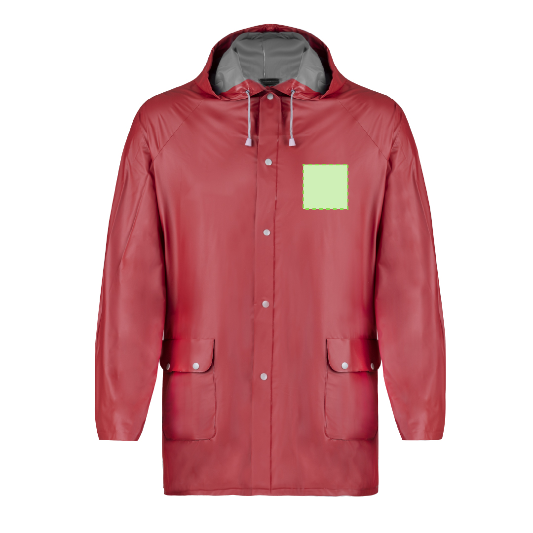 Impermeable de PVC termosellado con capucha, cordones de ajuste, cierres de corchete y bolsillos — en tallas M-L y XL-XXL