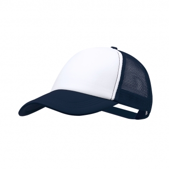 Gorra trucker 5 paneles de poliéster con panel frontal blanco y cierre de plástico