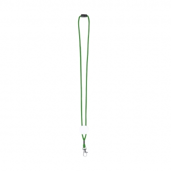 Lanyard de poliéster de cordón con clic desmontable, mosquetón metálico y pastilla central para marcaje