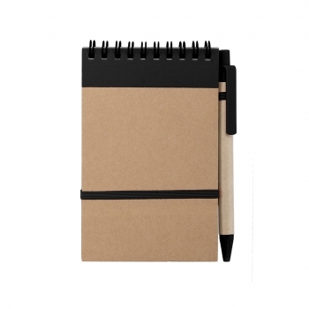 Libreta clásica de cartón reciclado rígida con 70 hojas y bolígrafo
