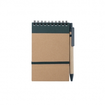 Libreta clásica de cartón reciclado rígida con 70 hojas y bolígrafo