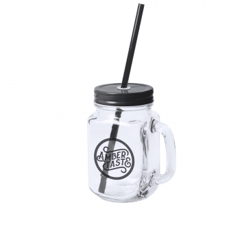 Tarro multiusos de cristal con tapa y pajita de 500ml