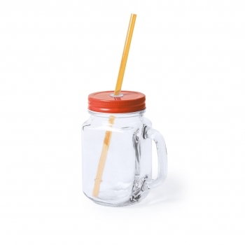 Tarro multiusos de cristal con tapa y pajita de 500ml