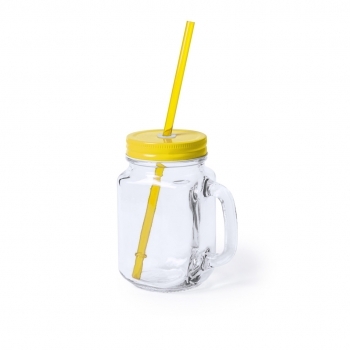 Tarro multiusos de cristal con tapa y pajita de 500ml