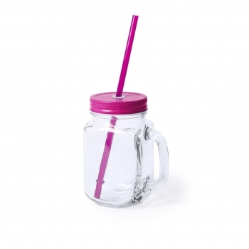 Tarro multiusos de cristal con tapa y pajita de 500ml