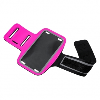 Brazalete de PU con bandas reflectantes con bolsillo compatible con pantalla táctil