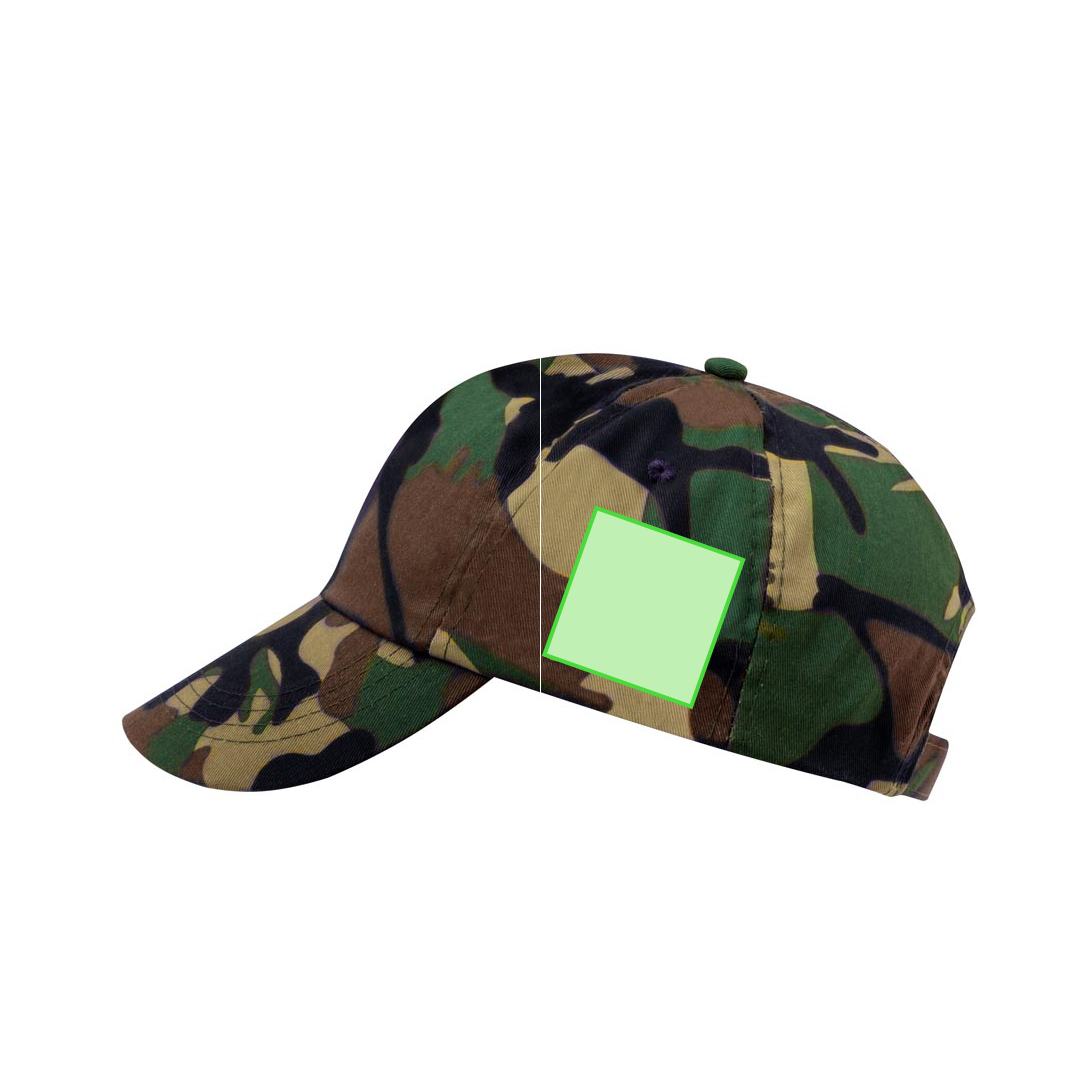 Gorra de camuflaje 5 paneles en algodón y poliéster con ventilación bordada y cierre de velcro
