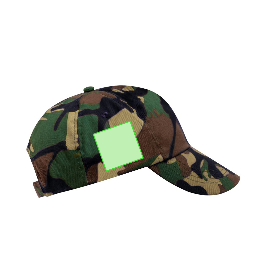 Gorra de camuflaje 5 paneles en algodón y poliéster con ventilación bordada y cierre de velcro