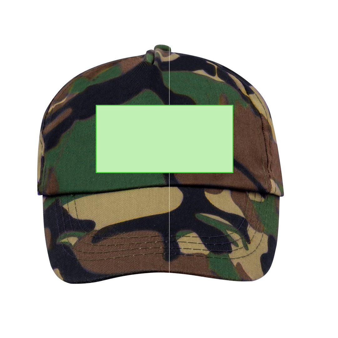 Gorra de camuflaje 5 paneles en algodón y poliéster con ventilación bordada y cierre de velcro