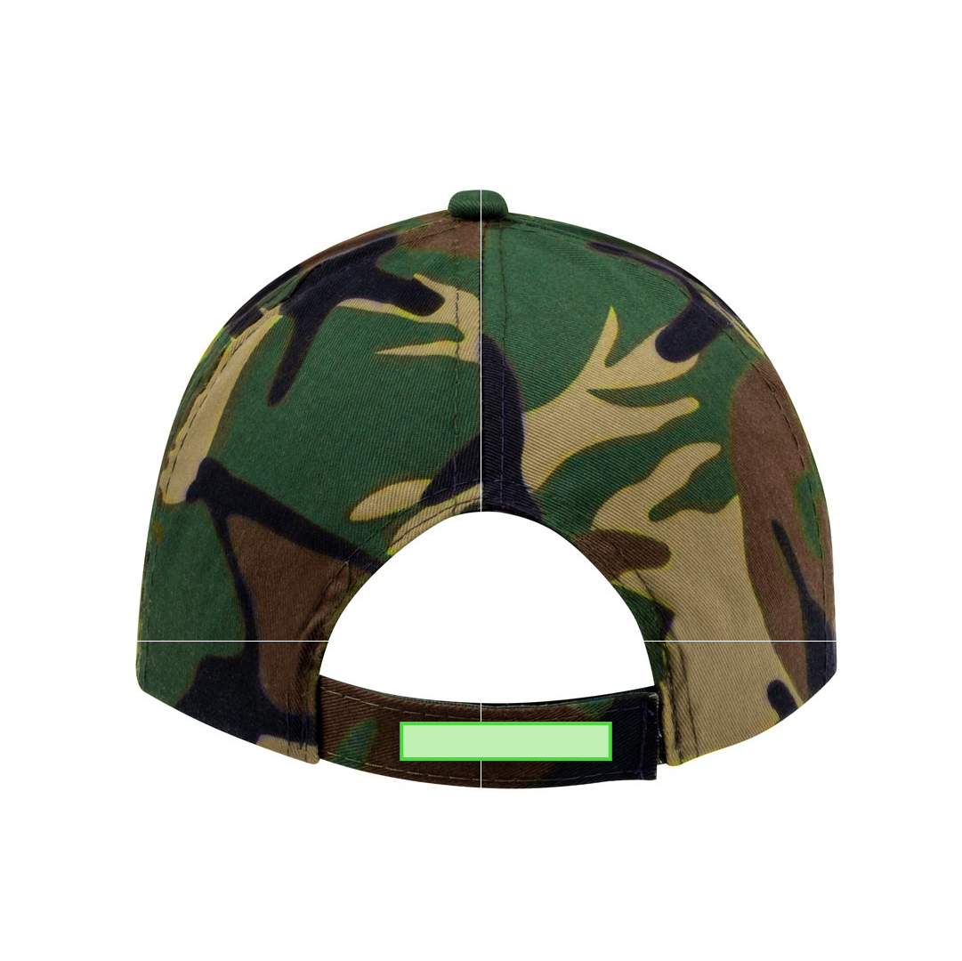 Gorra de camuflaje 5 paneles en algodón y poliéster con ventilación bordada y cierre de velcro