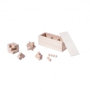 Set de 3 juegos de habilidad de madera en caja con tapa deslizante 16×6×6 cm