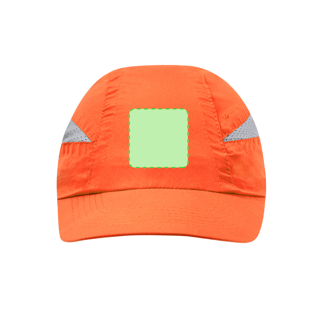 Gorra deportiva 7 paneles de microfibra bicolor con paneles de redecilla y cierre elástico