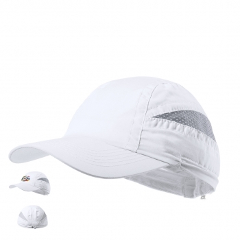 Gorra deportiva 7 paneles de microfibra bicolor con paneles de redecilla y cierre elástico