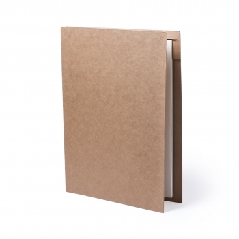 Carpeta de cartón reciclado con bloc de 20 hojas y bolígrafo incluido