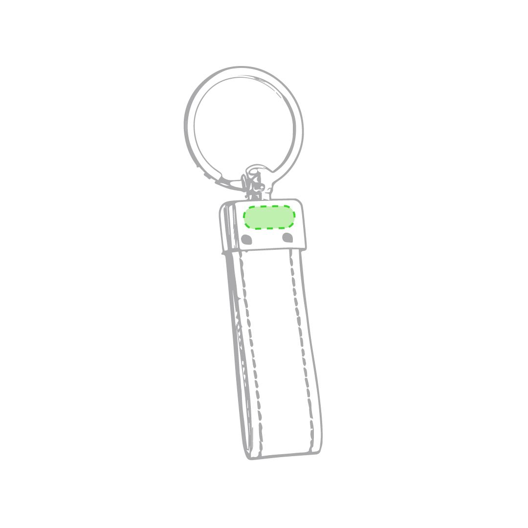 Llavero de polipiel bicolor con accesorio metálico en estuche troquelado individual