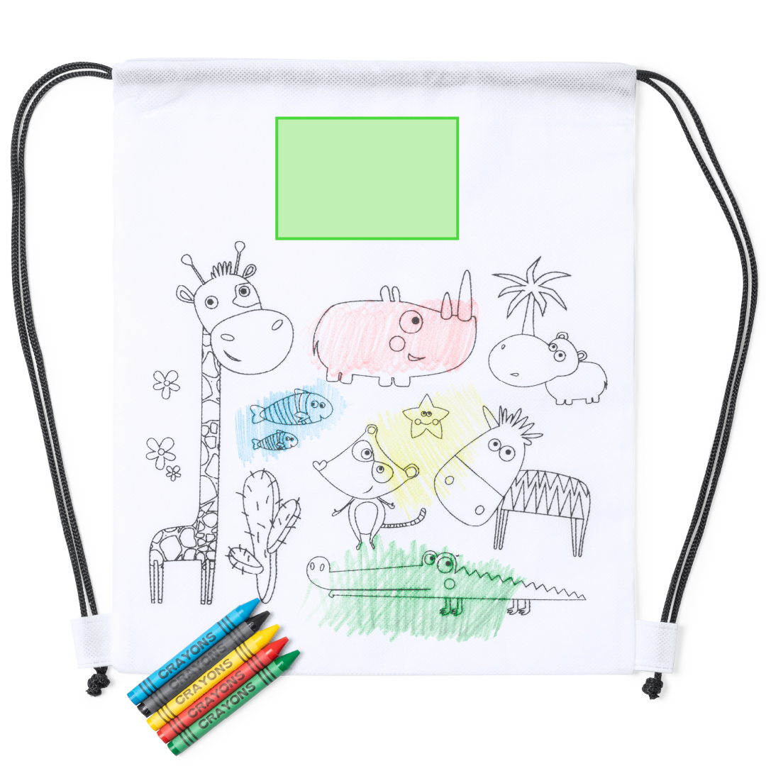 Mochila de non-woven blanca para colorear con 5 ceras incluidas