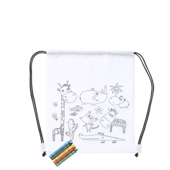 Mochila de non-woven blanca para colorear con 5 ceras incluidas
