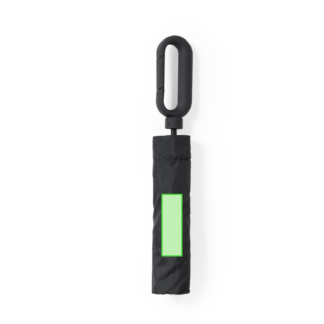 Paraguas plegable antiviento de pongee 190T con mosquetón integrado en el mango y funda individual a juego
