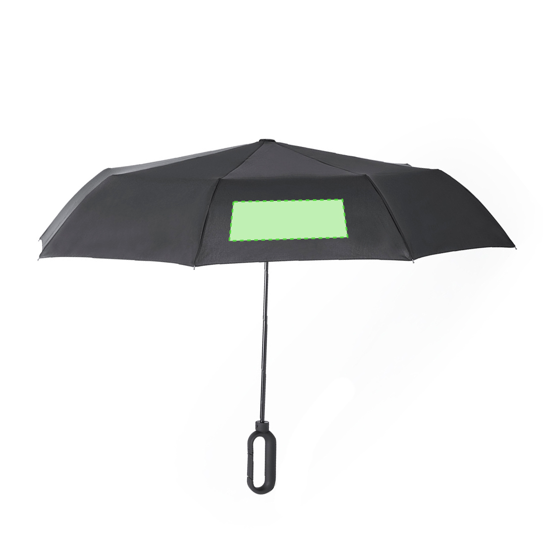 Paraguas plegable antiviento de pongee 190T con mosquetón integrado en el mango y funda individual a juego