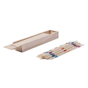 Juego de mikado clásico de 41 palitos de madera en caja con tapa deslizante