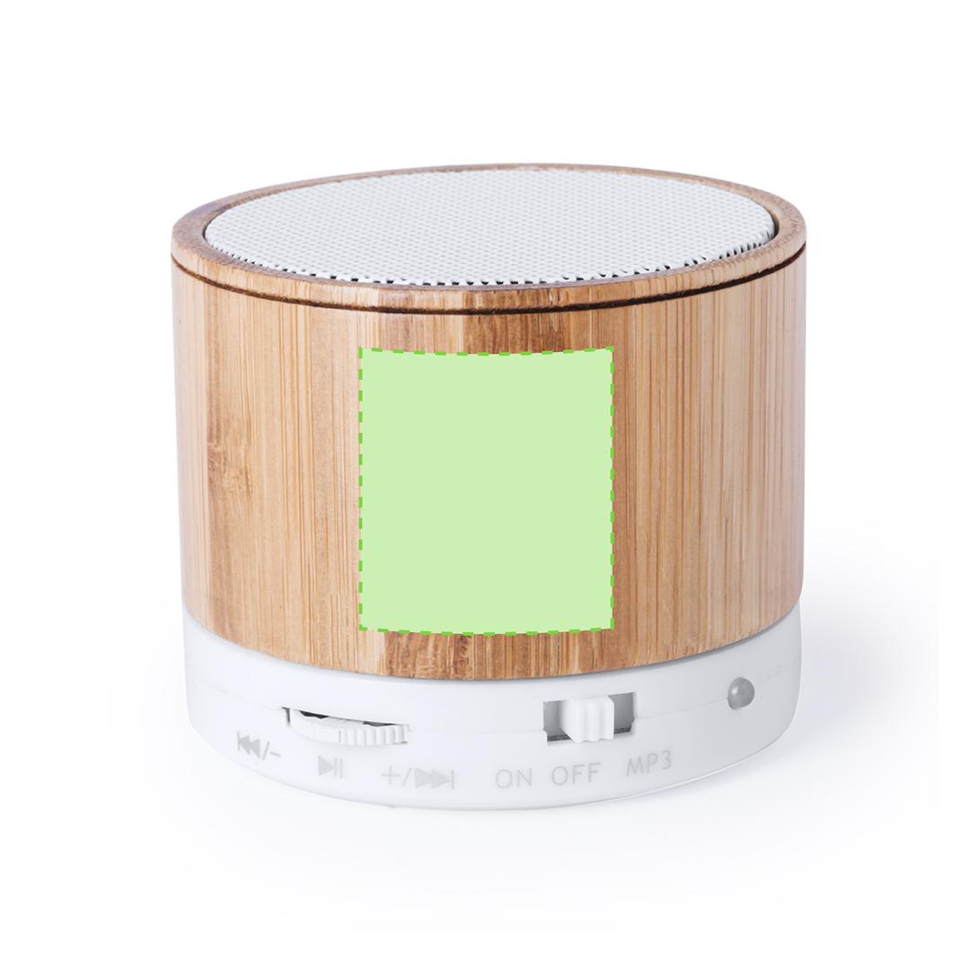 Altavoz compacto Bluetooth de bambú con rejilla metálica, radio FM, ranura SD y base antideslizante