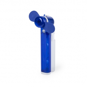 Ventilador vaporizador de 35 ml en cuerpo translúcido con aspas de EVA y alimentación a pilas 2xAA — 8,5x16 cm