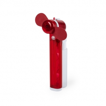 Ventilador vaporizador de 35 ml en cuerpo translúcido con aspas de EVA y alimentación a pilas 2xAA — 8,5x16 cm