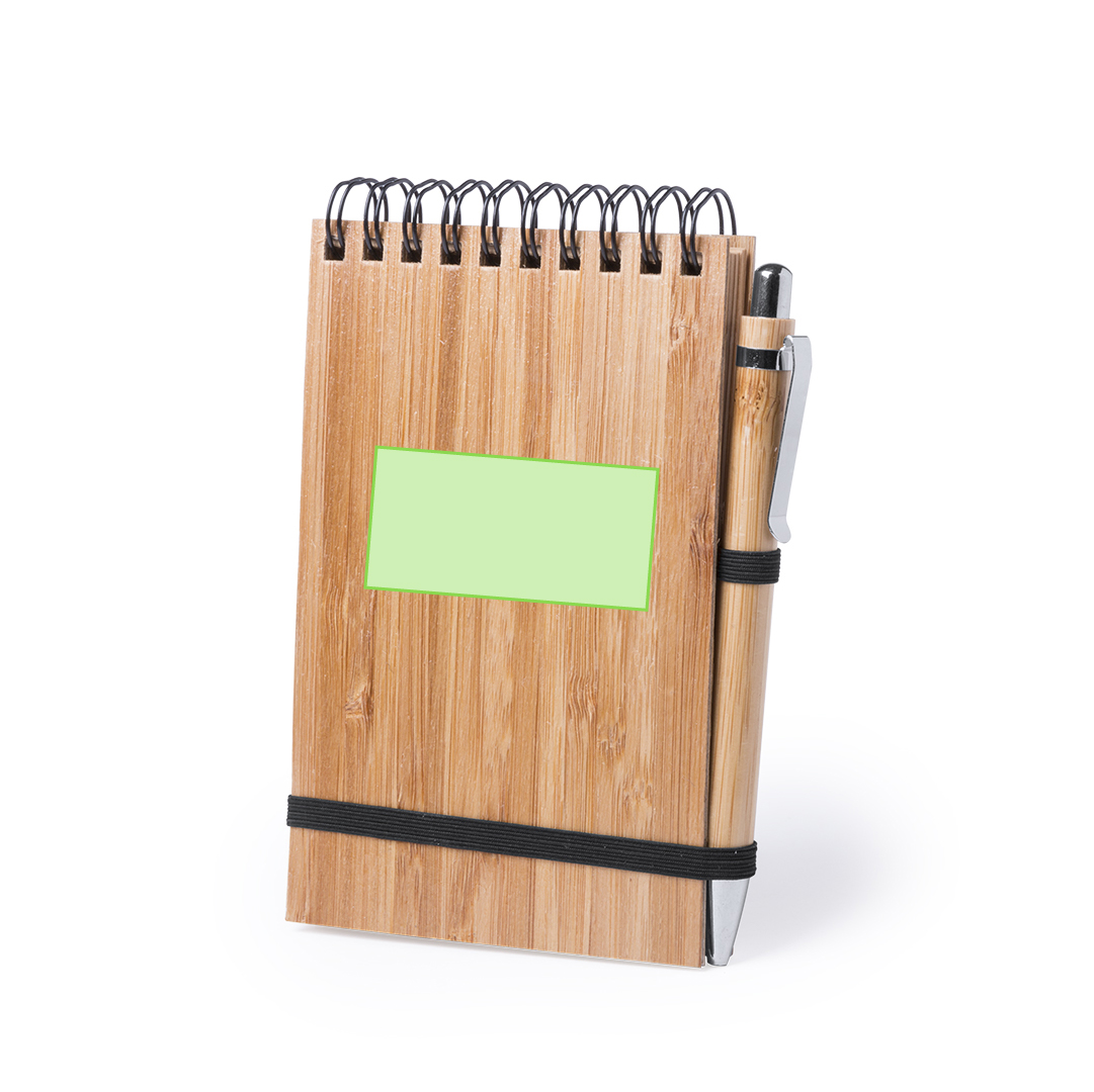 Libreta corporativa de bambú rígida con 70 hojas y bolígrafo de bambú